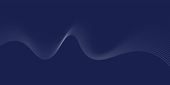 Dark blue abstract background, vector waves of flowing particles, curved lines of moving dots, technology and science theme, airy and easy futuristic. Eps10