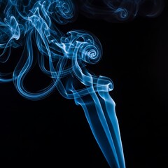 Intricate swirls of vibrant blue smoke against a stark black background create a captivating abstract design.
