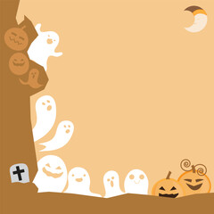 Halloween background with cute ghosts and pumpkins