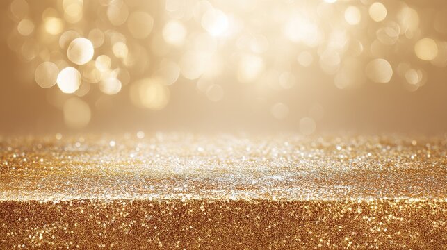 A bright golden background paired with soft bokeh lighting and sparkling sequins, perfect for celebrations, weddings, festive parties, Christmas, or New Year's Eve events.