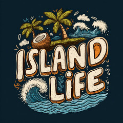 Island Life Illustration: Embrace the carefree spirit of island life, where tropical vibes meet relaxation. The image embodies the perfect escape, capturing a sense of freedom.