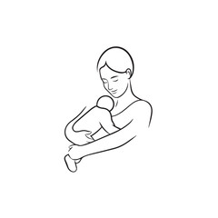 Black and white line art of a beautiful mother lovingly embracing her baby minimalist tender illustration