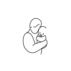 Black and white line art of a beautiful mother lovingly embracing her baby minimalist tender illustration