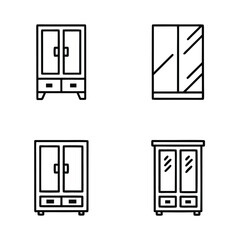 Four simple line art icons of wardrobes with doors and drawers closet furniture