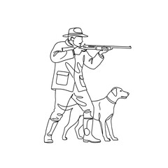 Hunter aiming with rifle alongside hunting dog in minimalist style  