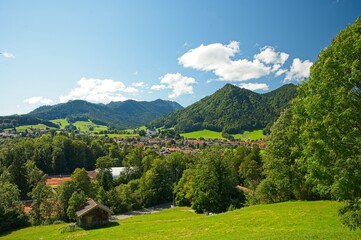 view to Ruhpolding in Bavaria and the surrounding alpine landscape