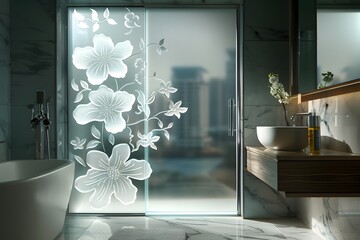 Luxury bathtub with etched glass high resolution picture