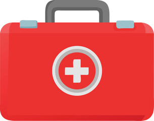 Obraz premium Red first aid kit with white cross symbol for medical emergencies and healthcare preparedness vector