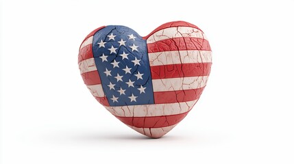 Cracked American Flag Heart Puzzle on White