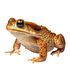 Naklejka premium Close-Up of a Unique Orange and Brown Frog with Textured Skin Posing on a White Background transparent background