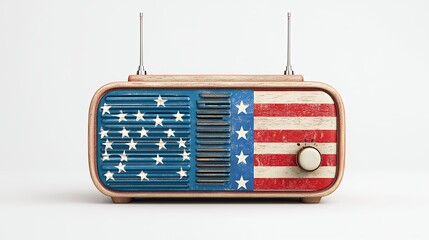 Distressed American Flag Radio on White Background