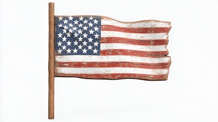 Distressed American Flag on Wooden Pole