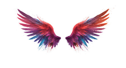 Obraz premium Vibrant Angel Wings Art - Colorful Feathered Wings Abstract Design png clear alpha channel cutout isolated on transparent background