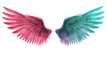 Obraz premium Vibrant Angel Wings with Neon Glow png clear alpha channel cutout isolated on transparent background