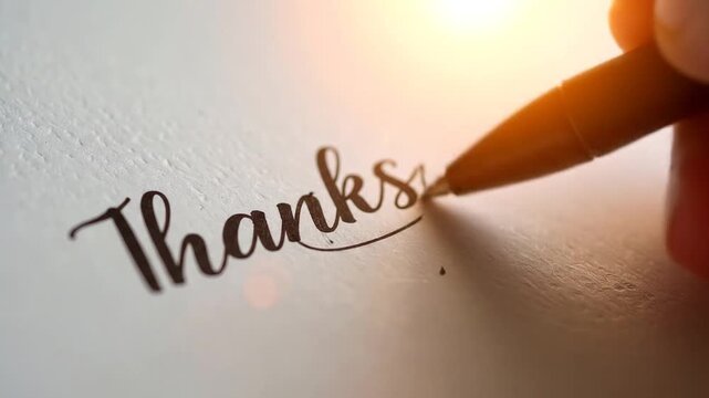 Hand Writing "Thanks" in Calligraphy, Close-up, Gratitude