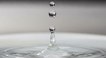A captivating close-up captures the moment a water droplet cascades, creating a series of reflective spheres.