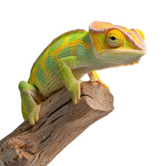 Obraz premium Colorful Chameleon on Branch with Vibrant Hues and Detailed Textures in Natural Environment transparent background