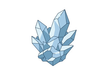 Faceted light blue crystal formation with sharp edges and dark outlines