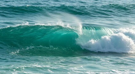 Fototapeta premium A powerful ocean wave curls and breaks, showcasing vibrant turquoise water and white foam.