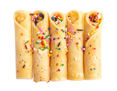  Mini Sweet Crepes with Colorful Sprinkles, Top-Down View, isolated