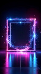 Neon cube with glowing particles
