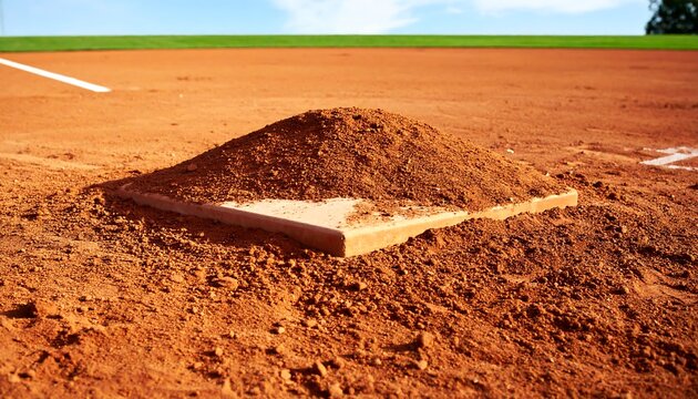 Baseball base on a dirt field