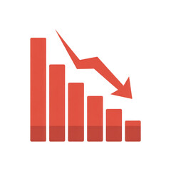 Red bar chart showing downward trend isolated on transparent background