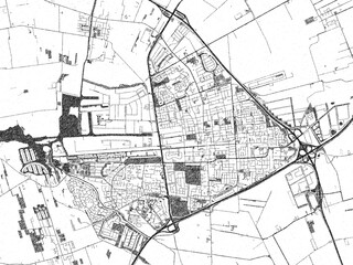 City map illustration of Drachten, Netherlands, rendered in black and white sketch style.