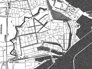 Black and white map poster of Enkhuizen, Netherlands, illustrated in hand-drawn style.