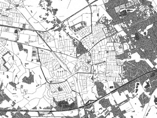 Naklejka premium Detailed black and white map of Geldrop, Netherlands, in artistic sketch style.
