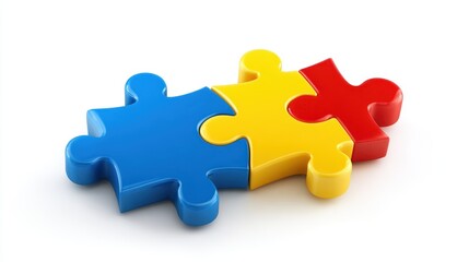 Obraz premium A puzzle piece clipart, teamwork business element, 3D illustration, primary colors, isolated on white background.