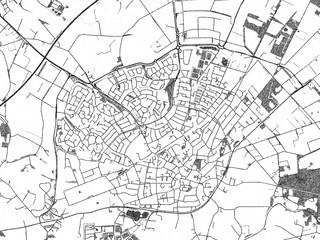 Urban black and white map of Haaksbergen, Netherlands, designed in a sketch style for prints.