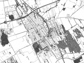 Naklejka premium Decorative monochrome illustration of Heerenveen, Netherlands, showing its detailed grid.