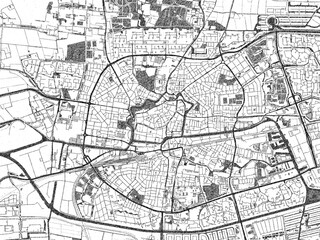 Fototapeta premium Minimal poster-style map of Leeuwarden, Netherlands, hand-drawn in monochrome.