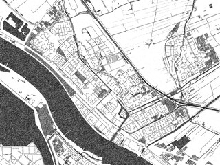 Naklejka premium City map illustration of Maassluis, Netherlands, rendered in black and white sketch style.