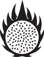 Black and white icon of a dragon fruit slice pitaya food