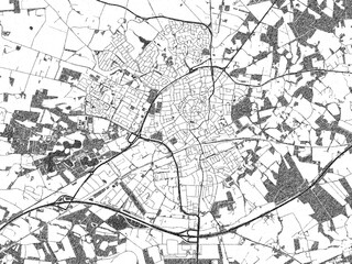 Naklejka premium Illustrated city map of Oldenzaal, Netherlands, in black and white, showing roads and textures.