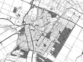 Naklejka premium Detailed black and white map of Purmerend, Netherlands, in artistic sketch style.