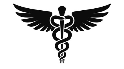 Caduceus Symbol Medical Healthcare Icon, Winged Serpent Staff Illustration