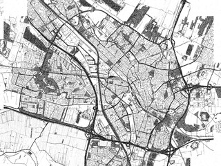 Naklejka premium Detailed artistic sketch map of Utrecht, Netherlands, in monochrome black and white.