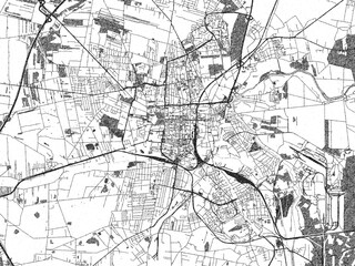 Stylized decorative city map of Czestochowa, Poland, hand-drawn in black and white.