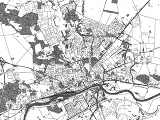 Naklejka premium Illustrated city map of Gorzow Wielkopolski, Poland, in black and white, showing roads and textures.