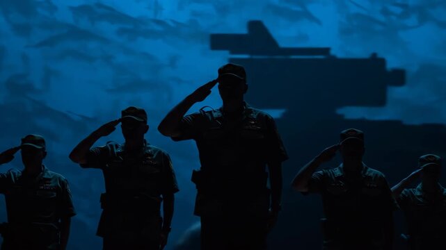 Military personnel saluting during ceremony