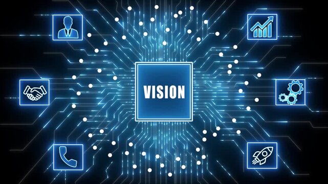 vision Return on investment financial growth concept. Abstract glowing blue circuit board background