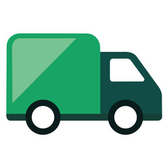 A green delivery truck icon, isolated on white background, representing transportation, logistics, and distribution