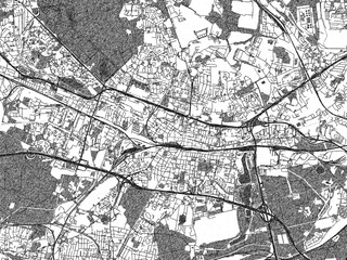 Naklejka premium Illustrated city map of Katowice, Poland, in black and white, showing roads and textures.