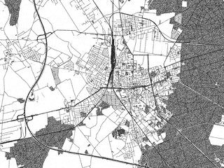 Fototapeta premium Decorative monochrome illustration of Leszno, Poland, showing its detailed grid.