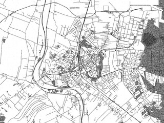 Naklejka premium City map illustration of Mielec, Poland, rendered in black and white sketch style.