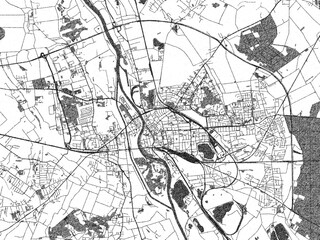 Fototapeta premium City map illustration of Opole, Poland, rendered in black and white sketch style.