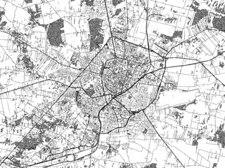 Artistic monochrome city map of Radom, Poland, created in a hand-drawn style.